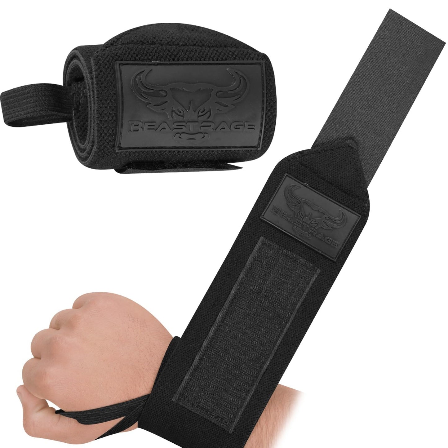 BEAST RAGE® Wrist Wraps for Weightlifting Adjustable Lifting Straps & Wrist Straps with Thumb Loop for Enhanced Gym Support, Wrist Support for Powerlifting, Bodybuilding, Strength Training and Gym workout (Black BR)