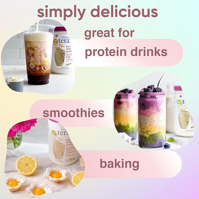 Simply tera's Pure Whey Protein Powder - Grass Fed Whey Protein Powder, Clean & Natural, Unflavored, Non-GMO, Kosher, Unsweetened - 12 Oz