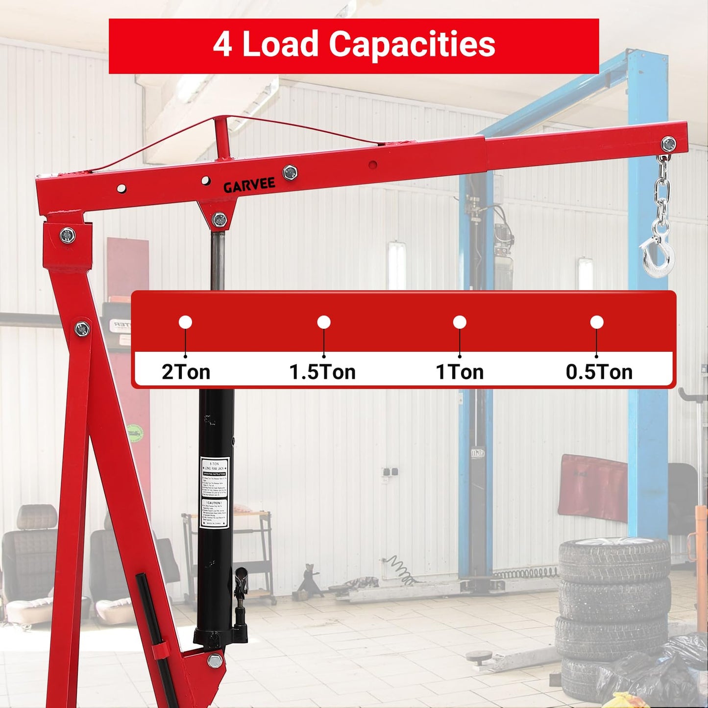 Garvee 2 Ton Engine Hoist, Folding Cherry Picker Hydraulic, 4400Lbs Heavy Duty with Lever & 6 Casters for Workshops Garage Warehouse