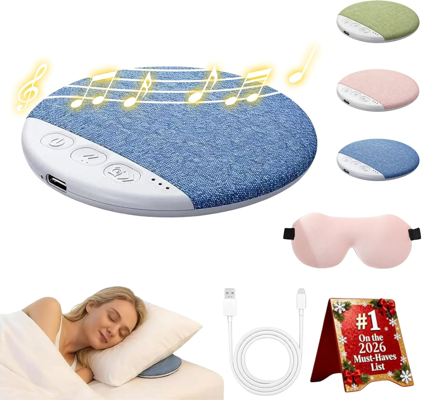 Snugeasy Pillow Speaker Bluetooth for Sleeping, Under Pillow Speaker with White Noise Timer Wireless Mini Bone