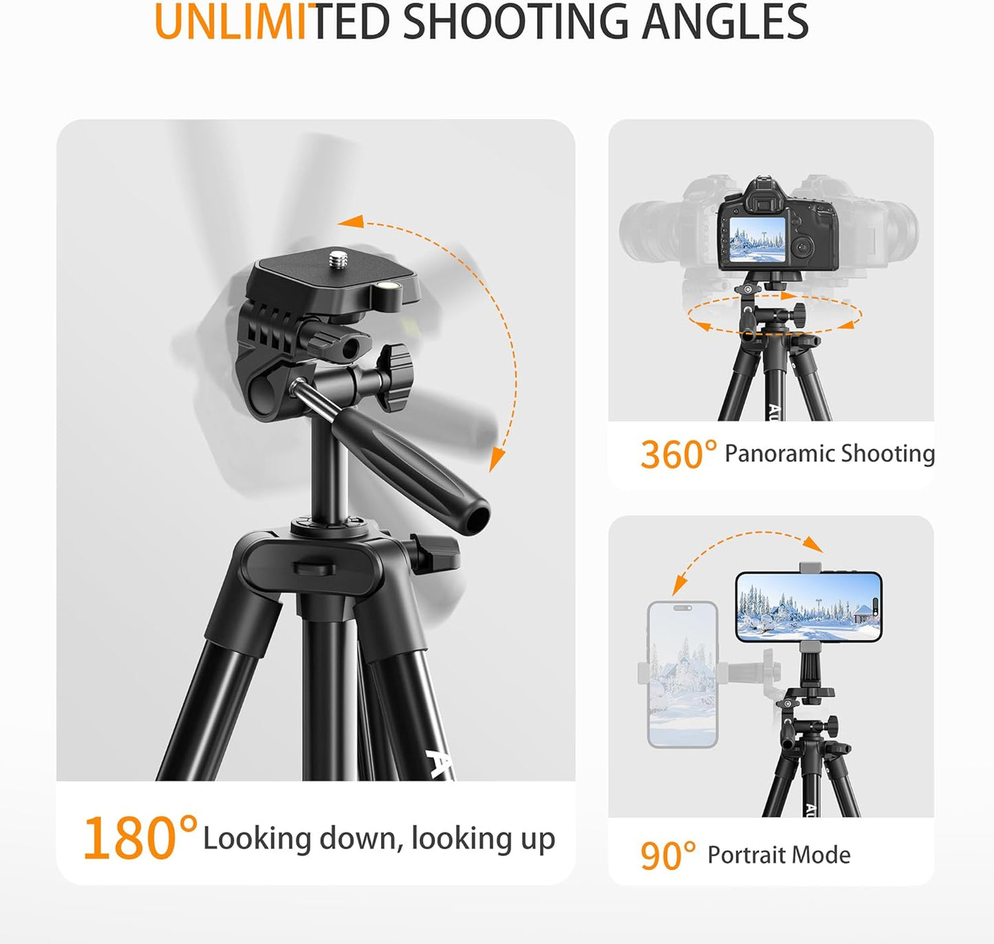 Auleda 71 6.6 LB Camera Tripod Aluminum Tall Tripod Stand Compatible with Canon Nikon with Wireless Remote Phone Holder