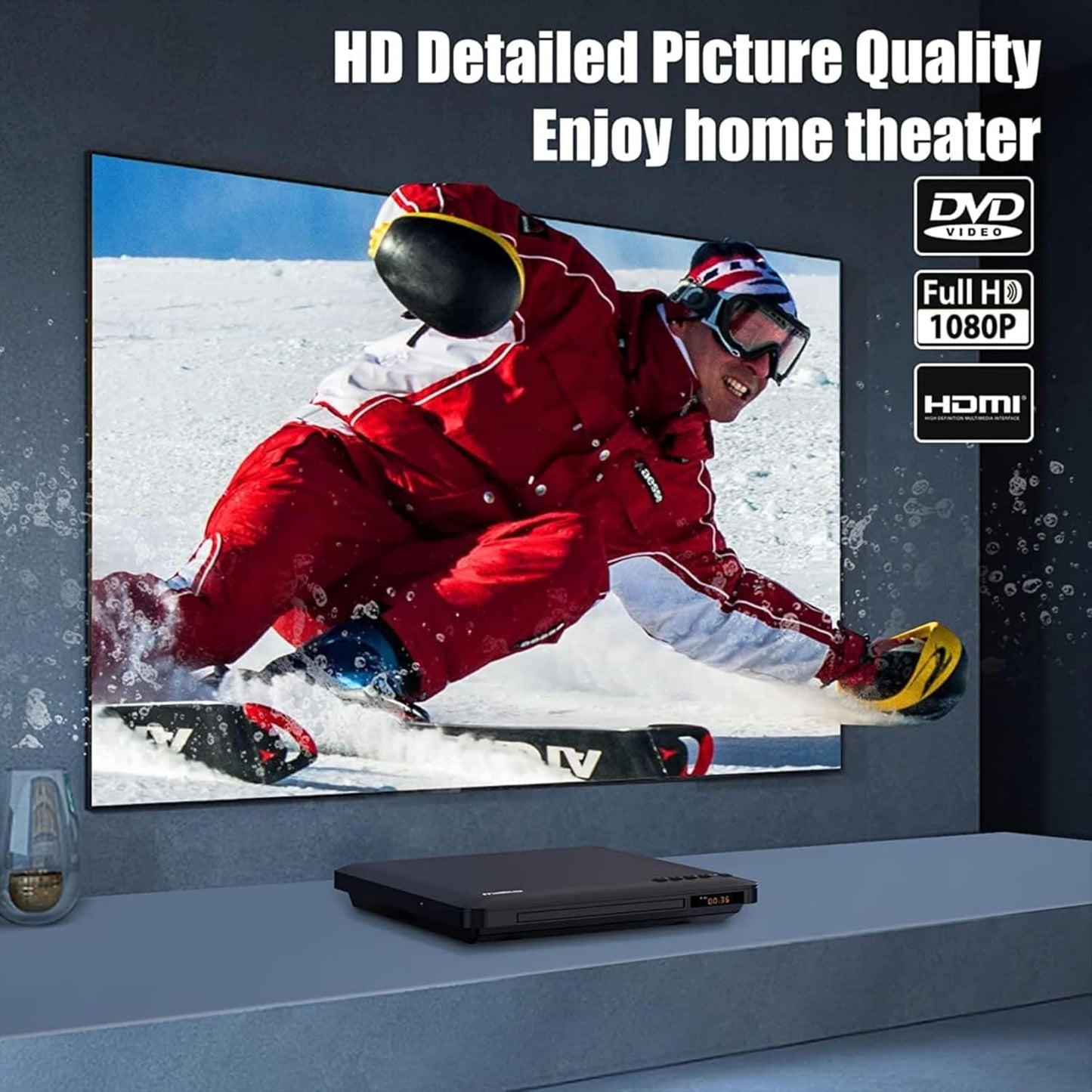 MAITE 0.6 Inch Ultra Slim DVD Player, Thin HDMI AV DVD Players for TV, Design with Region Free & Colourful HD Pixels