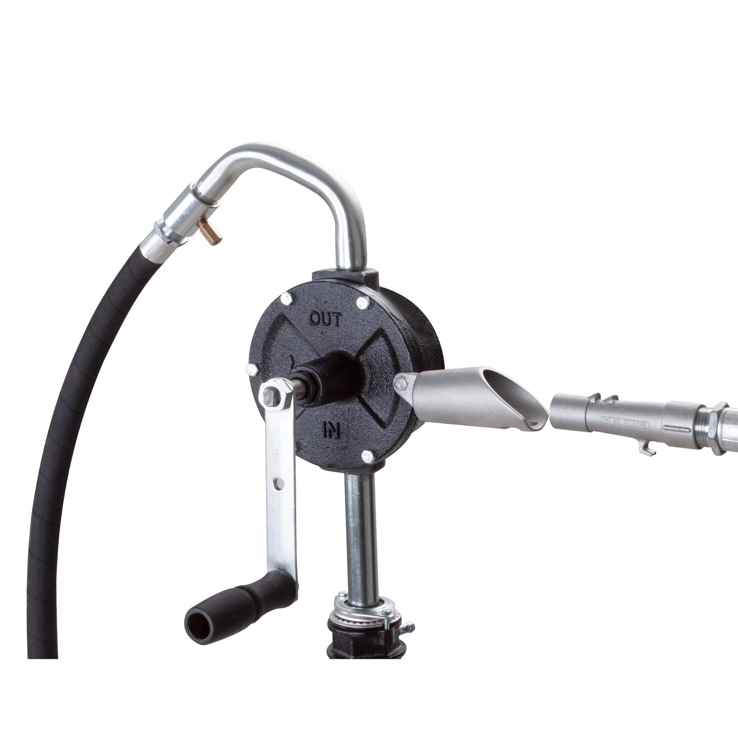 Groz Industrial Rotary Fuel Pump, FM-Approved Cast Iron, 3-Vane, 38 LPM/10 GPM, 8 ft Anti-Static Hose, Aluminum Nozzle, Vacuum Breaker & Flame Arrestor, 2 in Bung, Fits 15-55 Gal Drums (44082)
