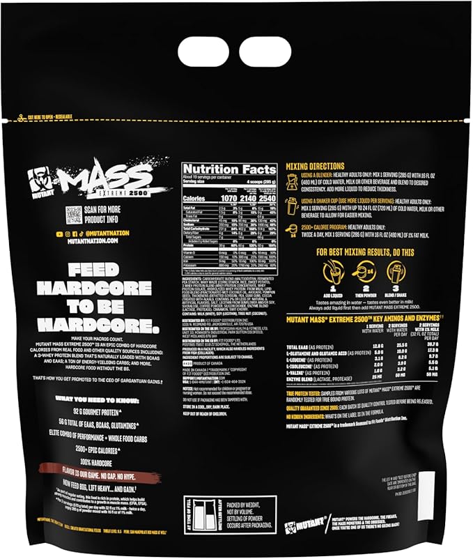Mutant Mass Extreme Gainer ??Whey Protein Powder ??Build Muscle Size and Strength ??High Density Clean Calories (Triple Chocolate, 12 lbs)