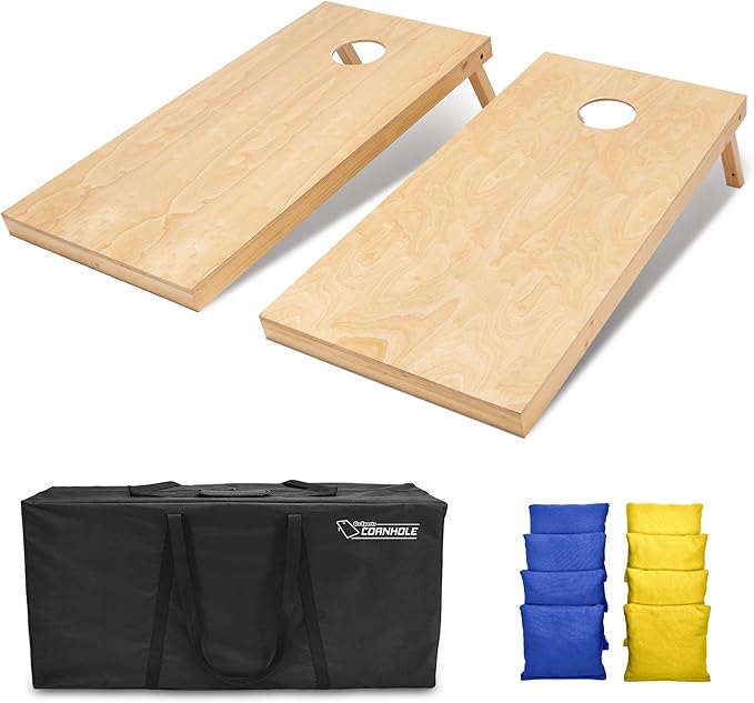 GoSports Regulation Size Wooden Cornhole Set with Natural Wood Finish - Includes Carrying Case