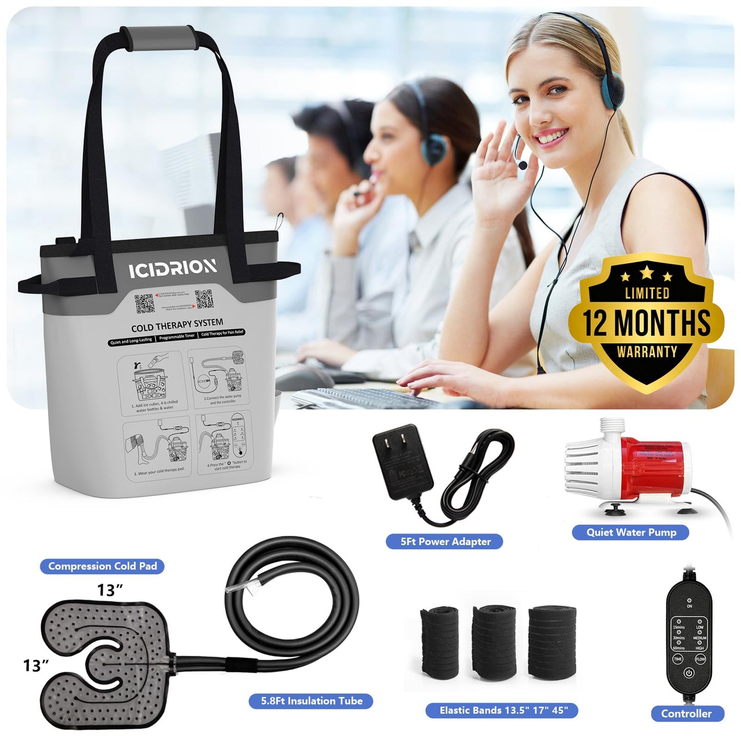 Cold Therapy Machine, Programmable Ice Machine for Knee After Surgery, Portable Knee Replacement Recovery System, Cryotherapy Pain Relief w/Compression Pad