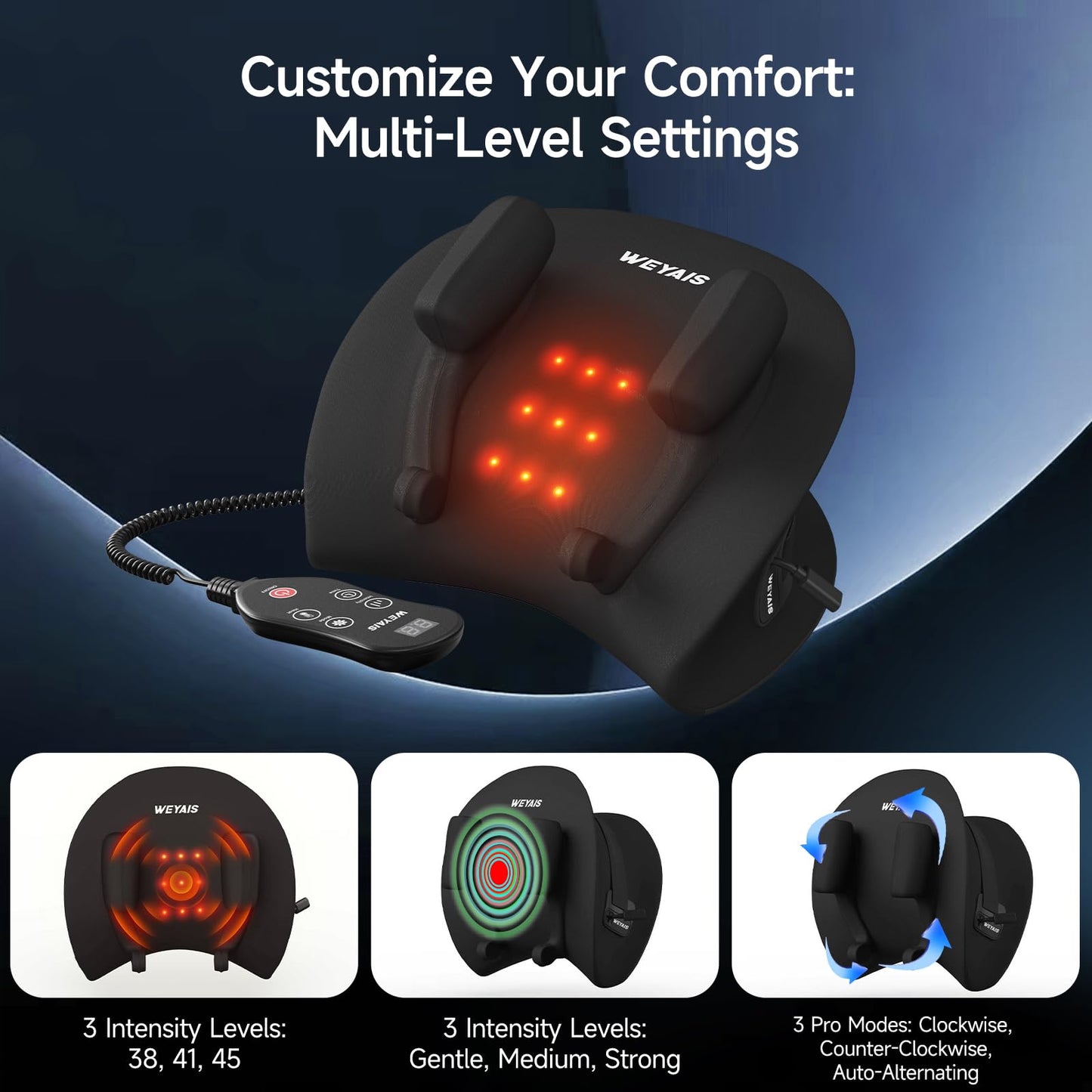 weyais Neck Massager Pillow, Neck and Shoulder Relaxer with Heat, 3 Modes and Strengths, Neck Massager for Pain Relief Deep Tissue, Remote Control, Gifts for Mom Dad Friends, Black