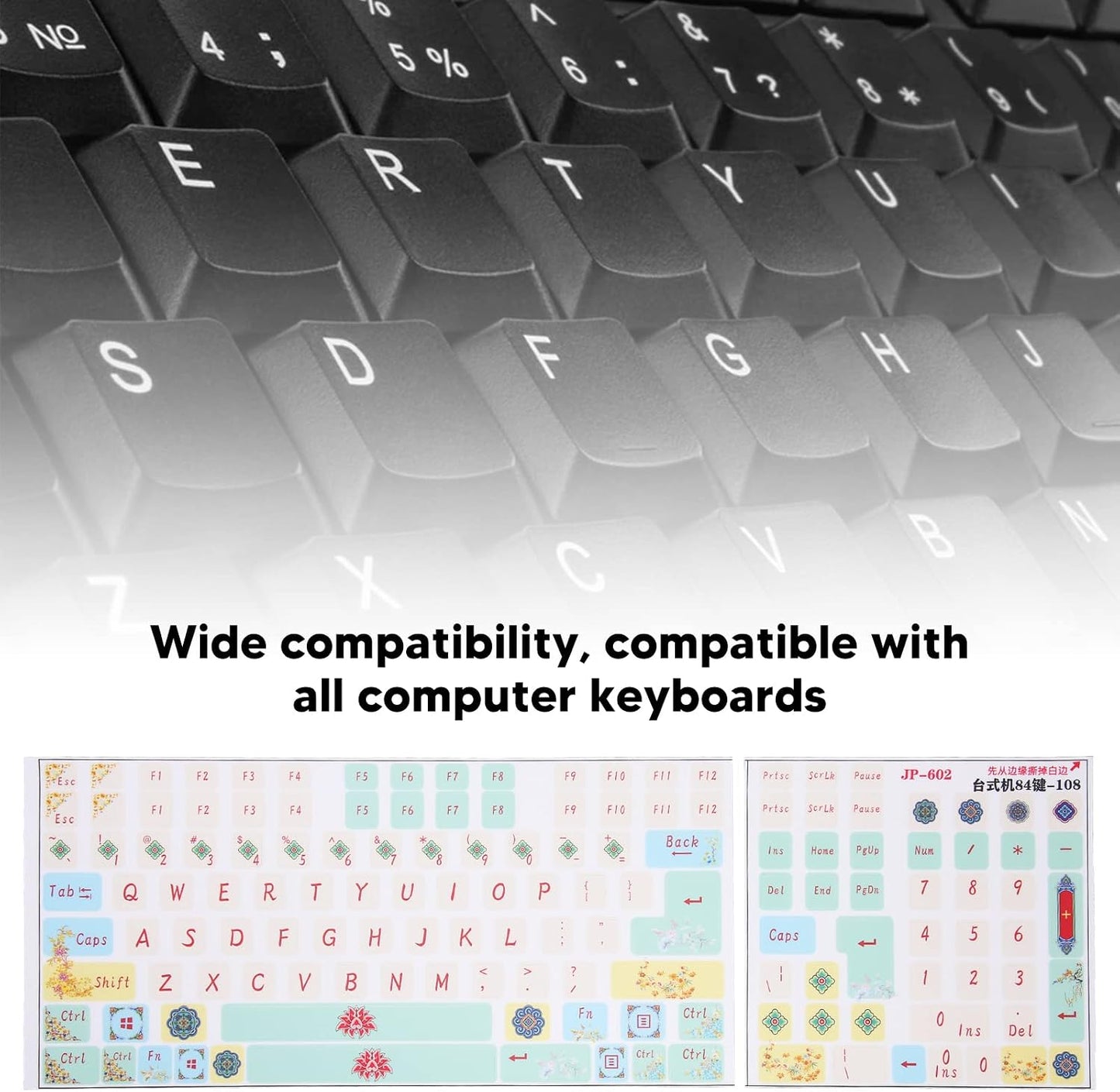 Vikye 2PCS/Pack 84 108 Universal English Keyboard Stickers, Frosted Surface Replacement Mechanical Keyboard Keyboard