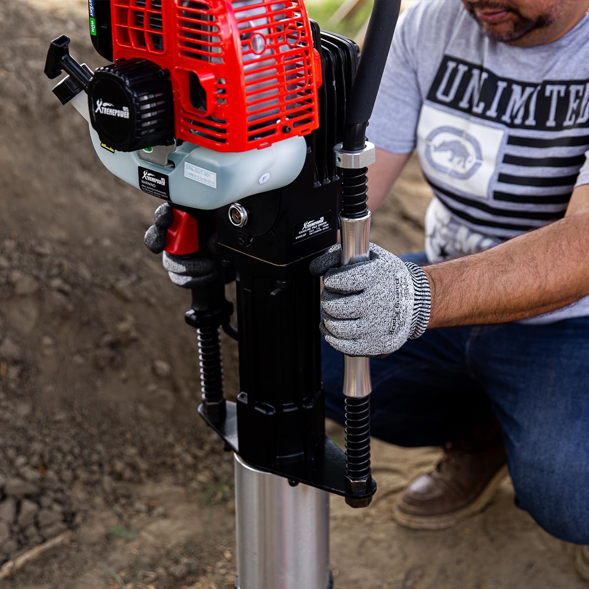 XtremepowerUS 52CC Gas Powered T-Post Driver, 2-Stroke Garden Fencing Farm Piling Driver, Air Cooling Gasoline Garden Fencing with 2 Post Driving Head