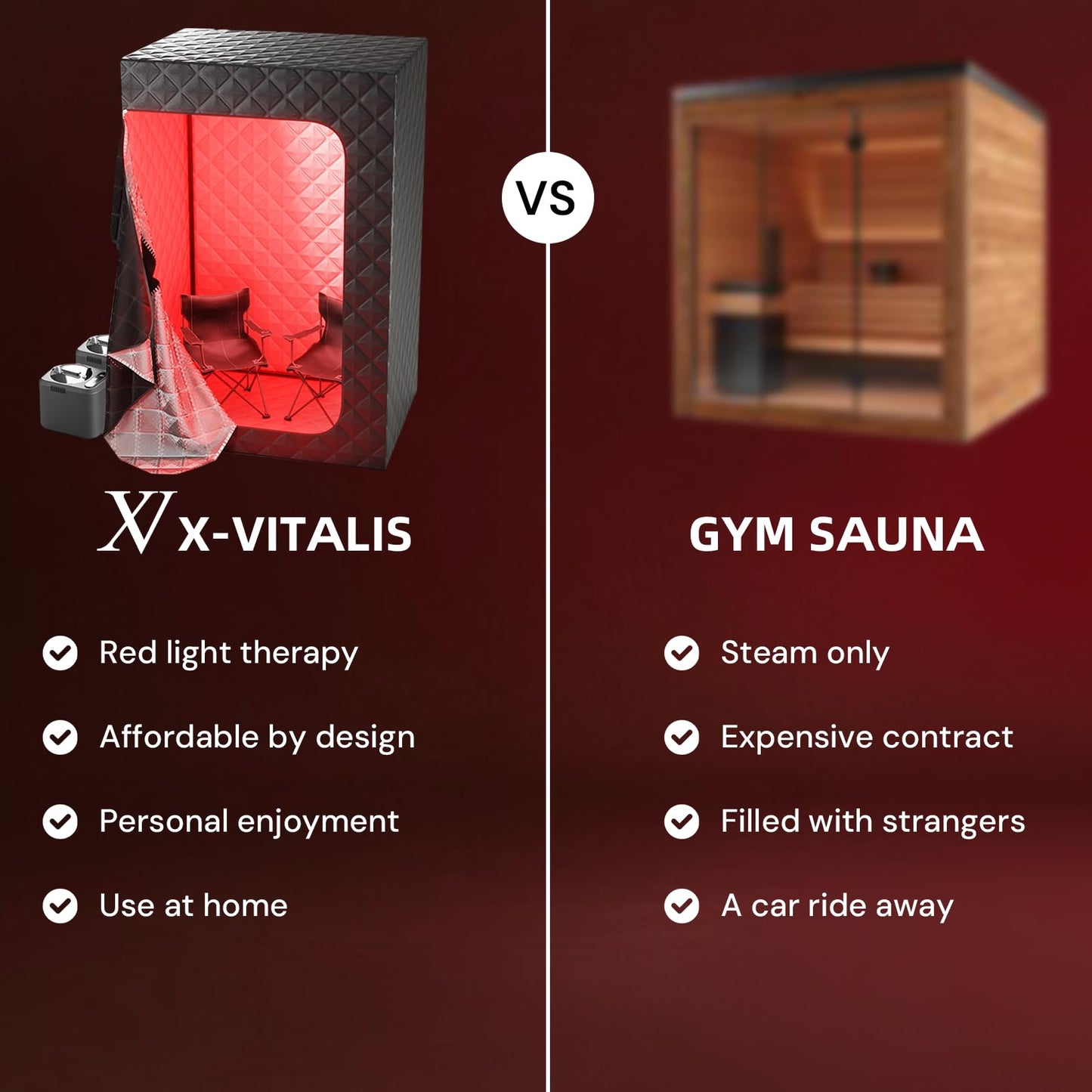X-Vitalis 2 Person Portable Steam Sauna for Home with Two Red Light Therapy Panels Full Body Home Spa (Black)