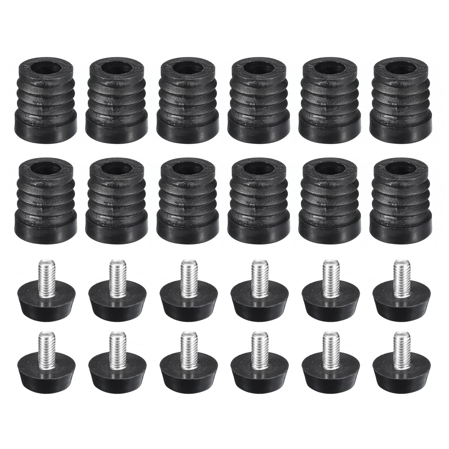 uxcell 12Pcs Inserts for Round Tubes with Leveling Feet, for 19mm/0.75" OD Round Tube, M6-1.0mm Thread Black Plastic Furniture Chair Blanking End Caps Insert Plugs