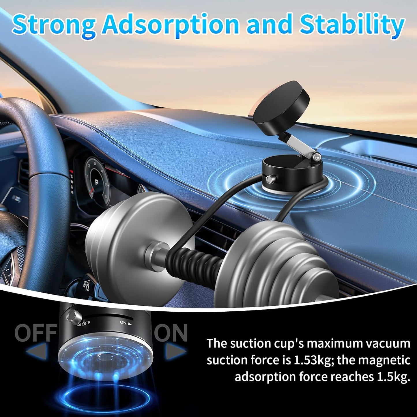 Belcompany 16/15/14/13/12 Vacuum Magnetic Suction Phone Holder, Car Suction Cup Phone Mount Stand, Foldable