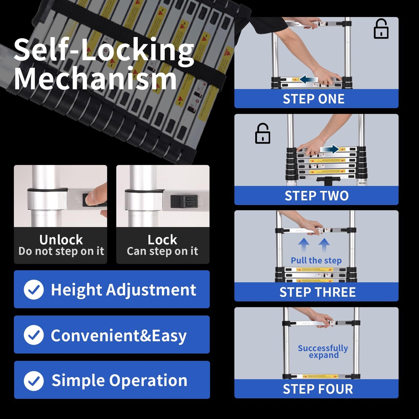 JADDUO 20.3FT Telescoping Ladder, Portable Extension Folding Ladder, Multi-Purpose Compact Ladder for Household or Outdoor Work, 330lbs Max Capacity