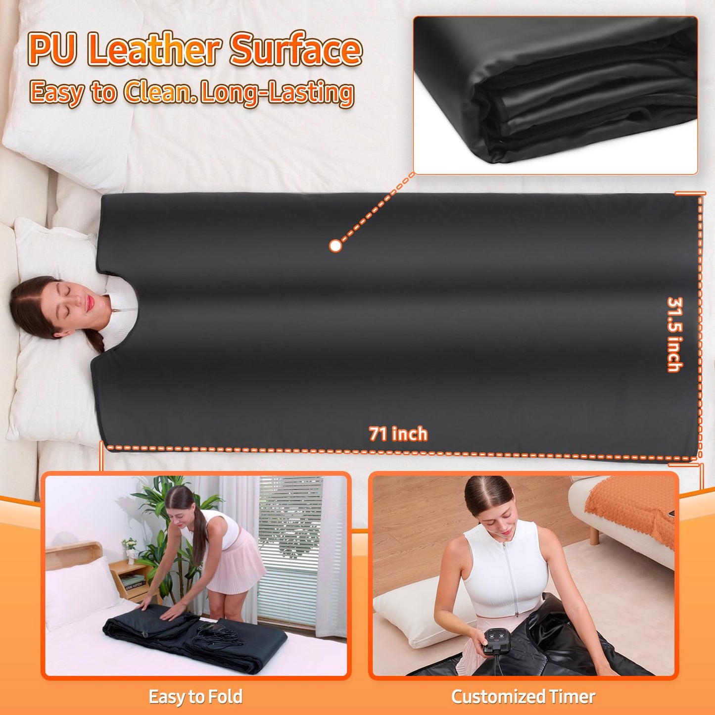 Cransidium Infrared Sauna Blanket for Home: Portable Far Infrared Heating Blanket for Full Body Detox & Relaxation – Adjustable 95-167℉ & 20-60 Min Timer 71 x 31.5Inch Premium PU Leather