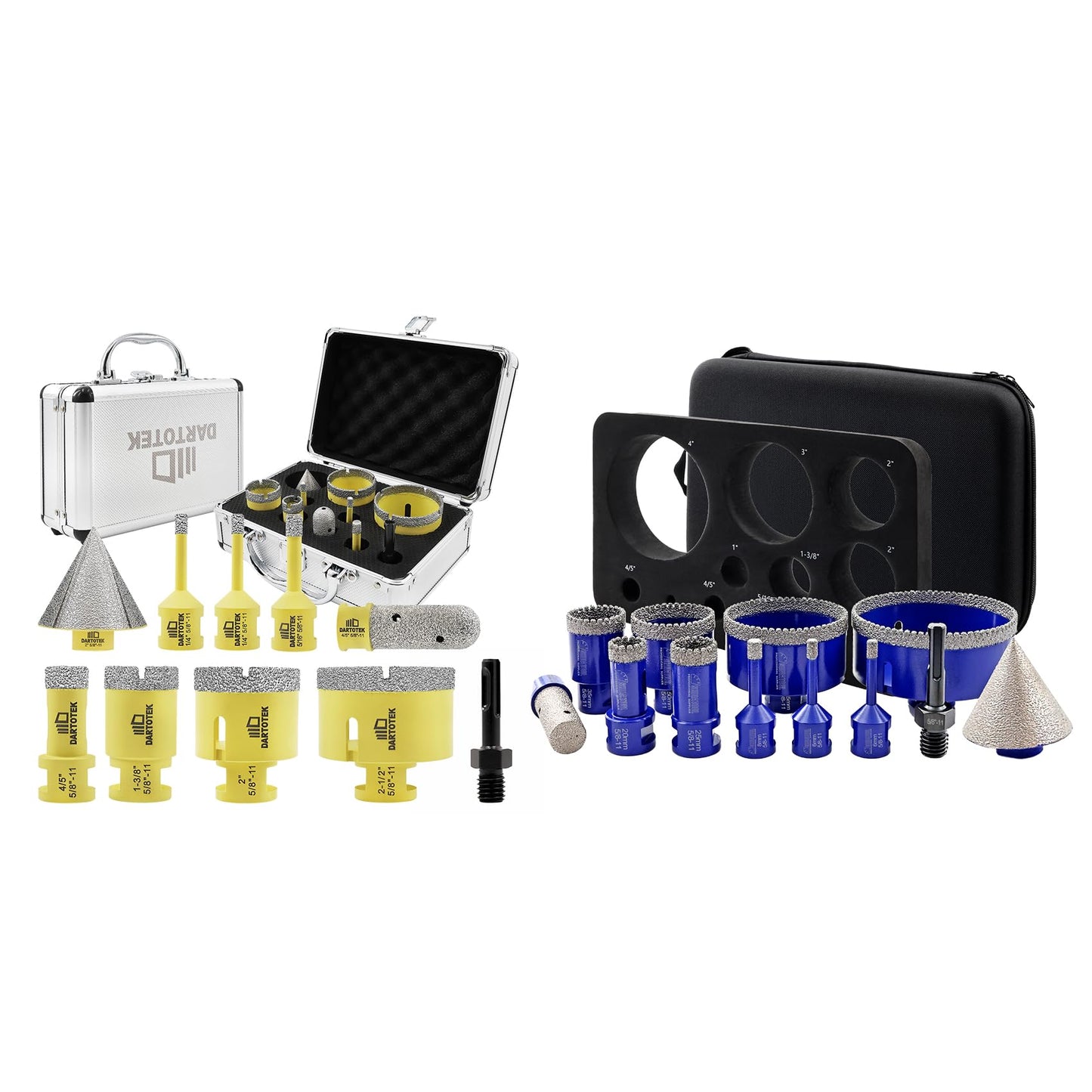 Diamond Core Drill Bits Set 10PCS - DARTOTEK Tile Hole Saw Kit (6/6/8/20/35/50/65mm/20mm/2 SDS for Porcelain, Ceramic Tile, Granite, Marble, Masonry