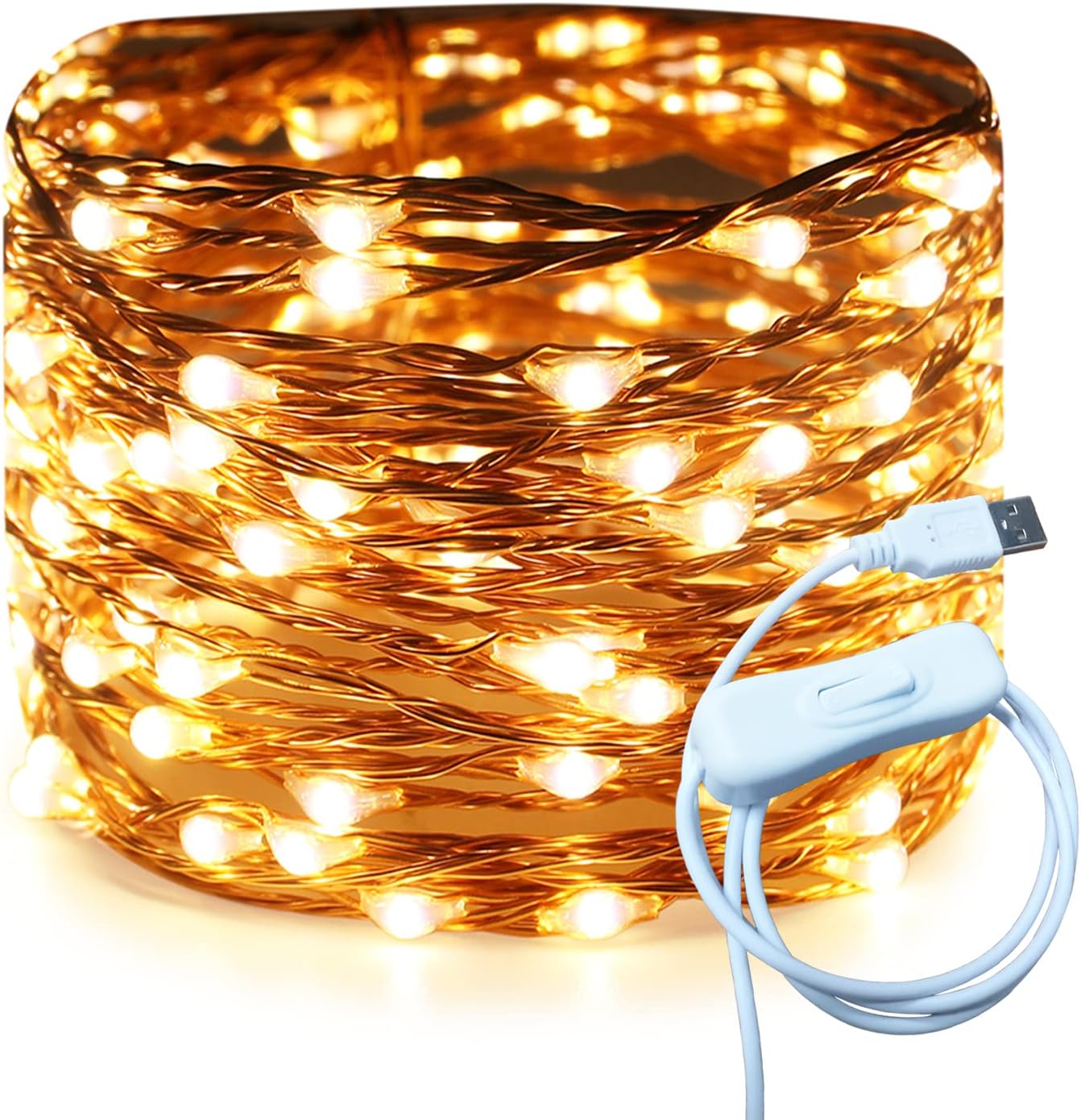 RUICHEN 20 Ft USB Fairy String Lights - 120 LED Waterproof Copper Wire for Bedroom & Party Decor | Warm White