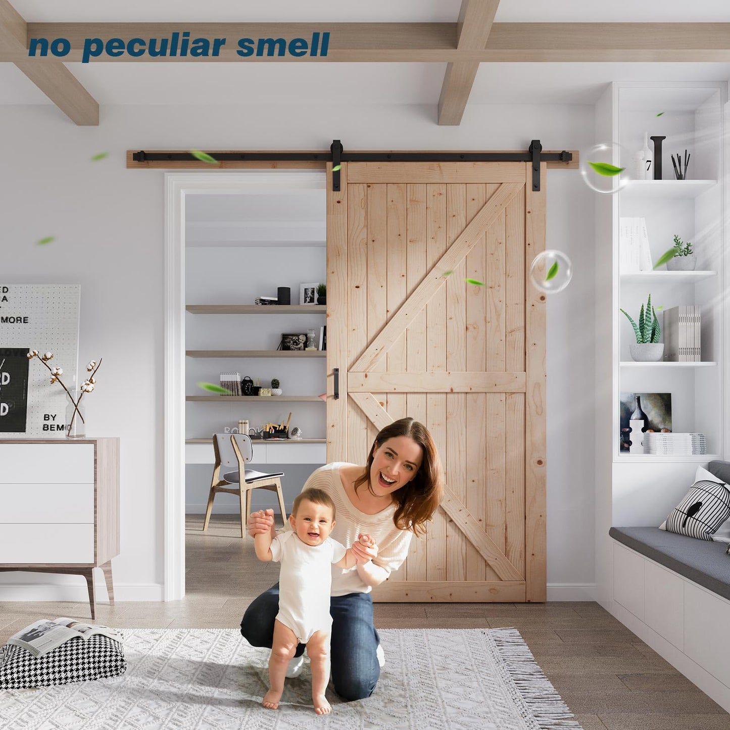 FREDBECK 48in x 96in Wood Sliding Barn Door with 8FT Barn Door Hardware Kit Included K Shape Solid Spruce Panel Sliding Door Double Surfaces Need to Assembly