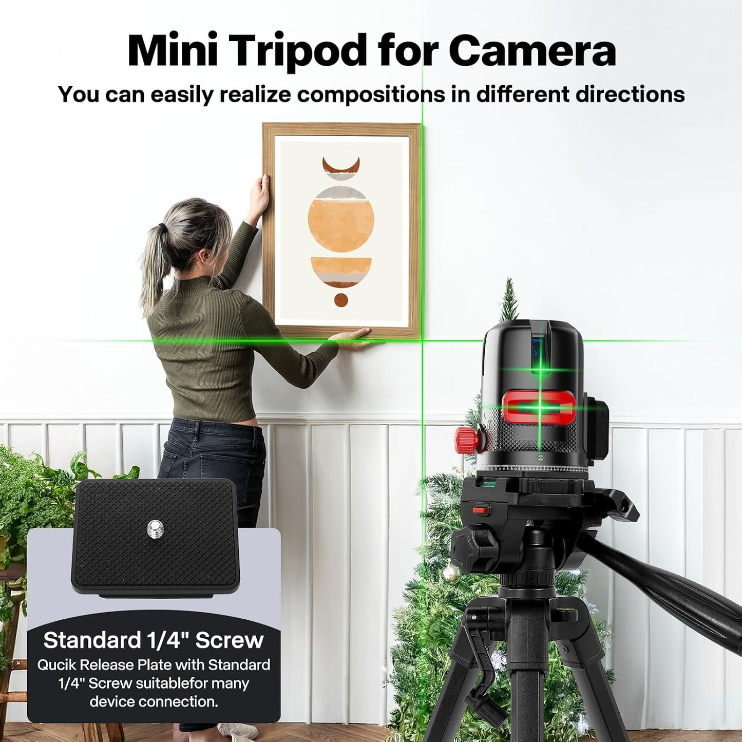 Kalofaye 25" 3 Mini Tripod for Camera & Phone, Aluminum Alloy Portable Tabletop Tripod with Way Pan Tilt Head, Handle