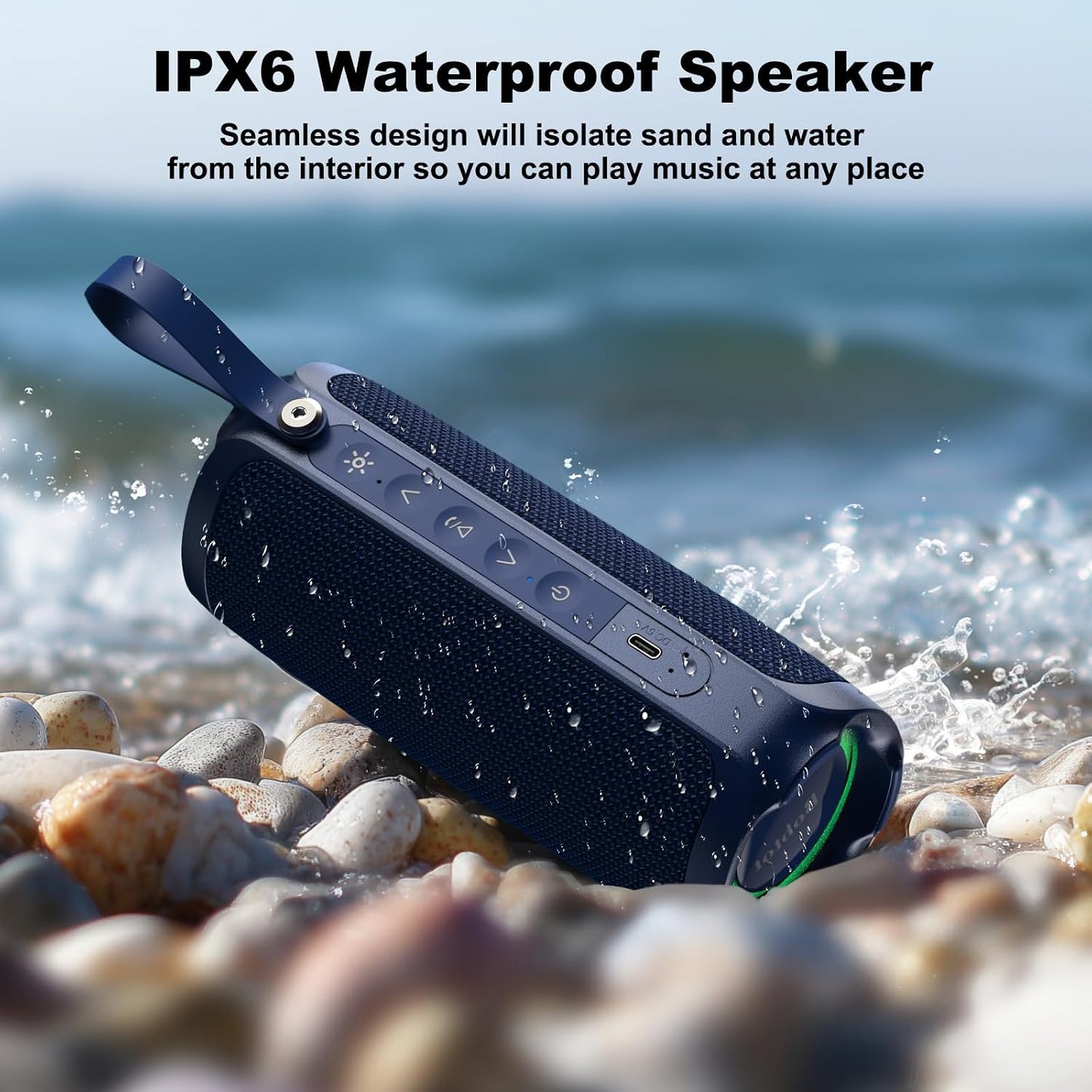 Bobtot IPX6 15W 15H Portable Bluetooth Speaker, Waterproof Speaker with Punchy Bass, Loud Sound, RGB, Playtime, Dual