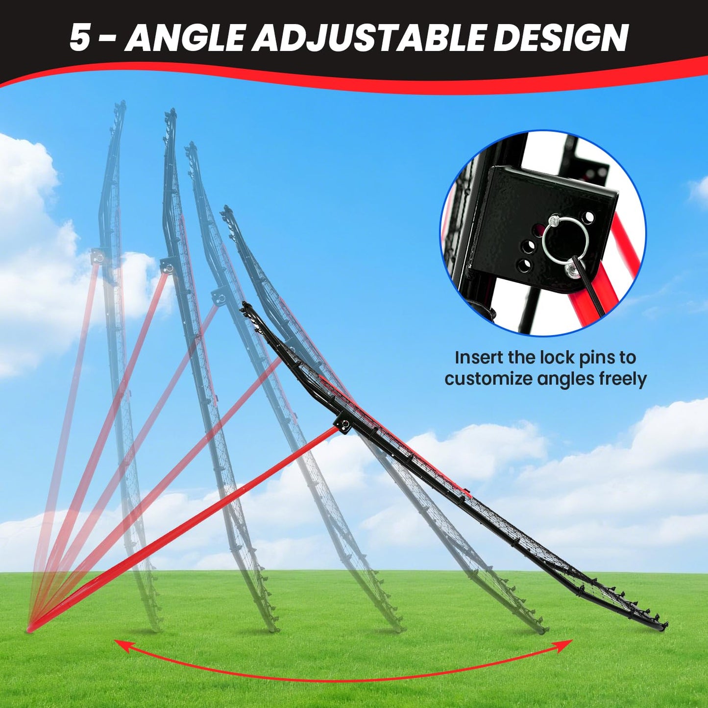 BAGAIL Volleyball Rebounder Net 7x4 Ft, Bounce Back Training Equipment with Unique Curved Frame for Better Catching, 5 Adjustable Angles for Volleying & Spiking, Easy Set Up & Sturdy Base - Red