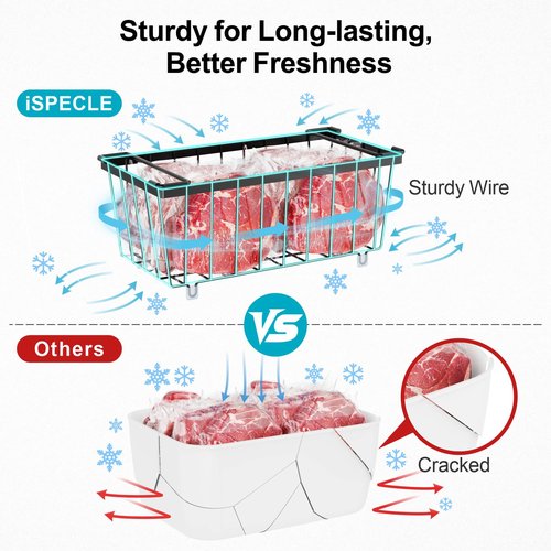 iSPECLE Deep Freezer Organizer Bins, 8 Pack Chest Freezer Baskets for 7 Cu.Ft, Stackable Wire Chest Freezer Organizer Bins for Small Food, Strong Metal with Handles for Meat and Veggies, Black