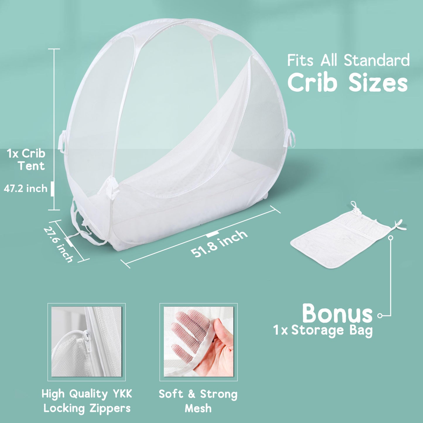 Baby Crib Tent to Keep Baby from Climbing Out – Breathable Cotton Mesh – Locking Zippers – Pop-Up Crib Canopy Net – Safe Anti-Climb Crib Cover – Izybu Crib Tent – Fits Standard 52” Cribs
