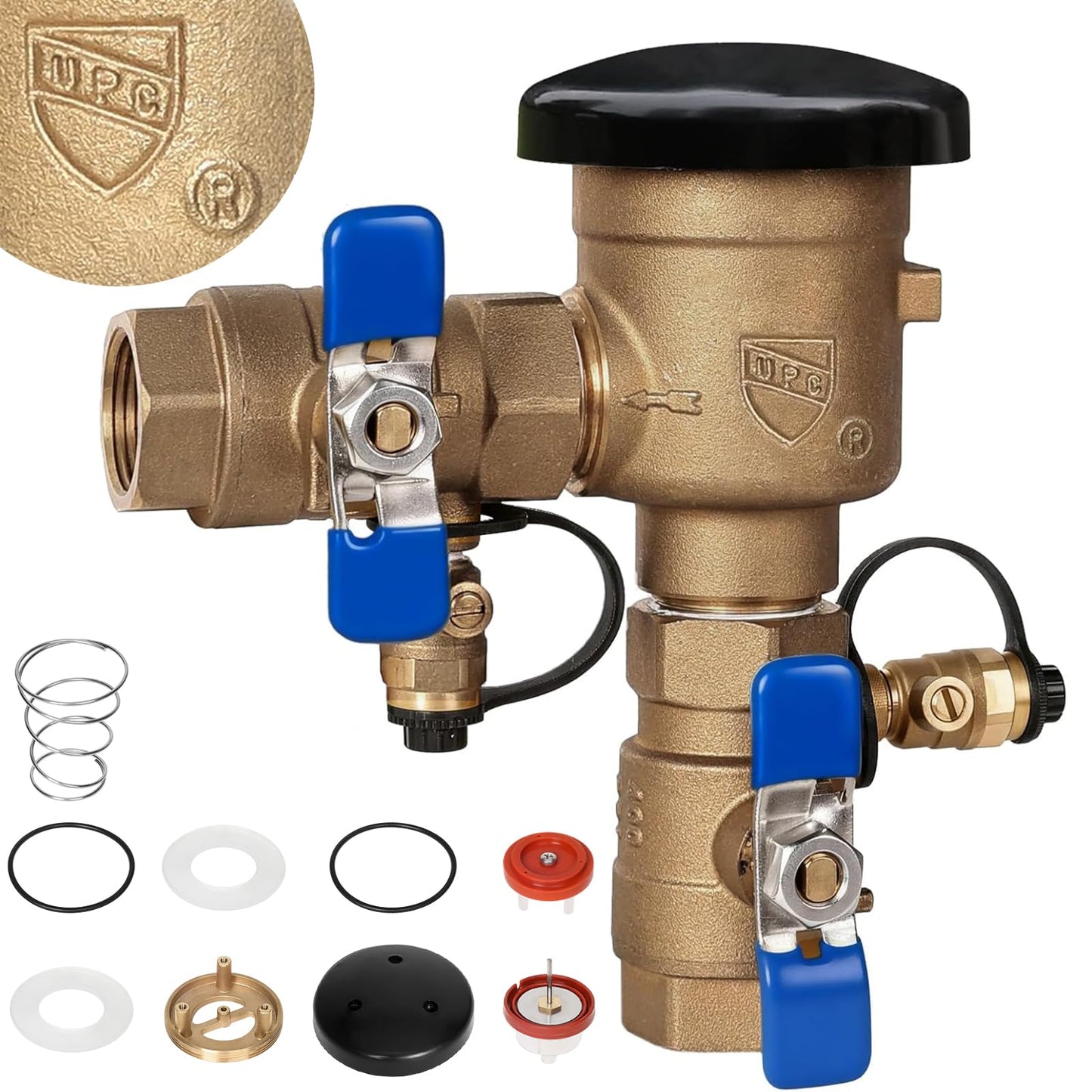 【UPC® Certified】1" Brass Pressure Vacuum Breaker with Repair Kit, Max 400PSI Sprinkler Backflow Preventer for Non-Potable Systems Like Irrigation & Industry