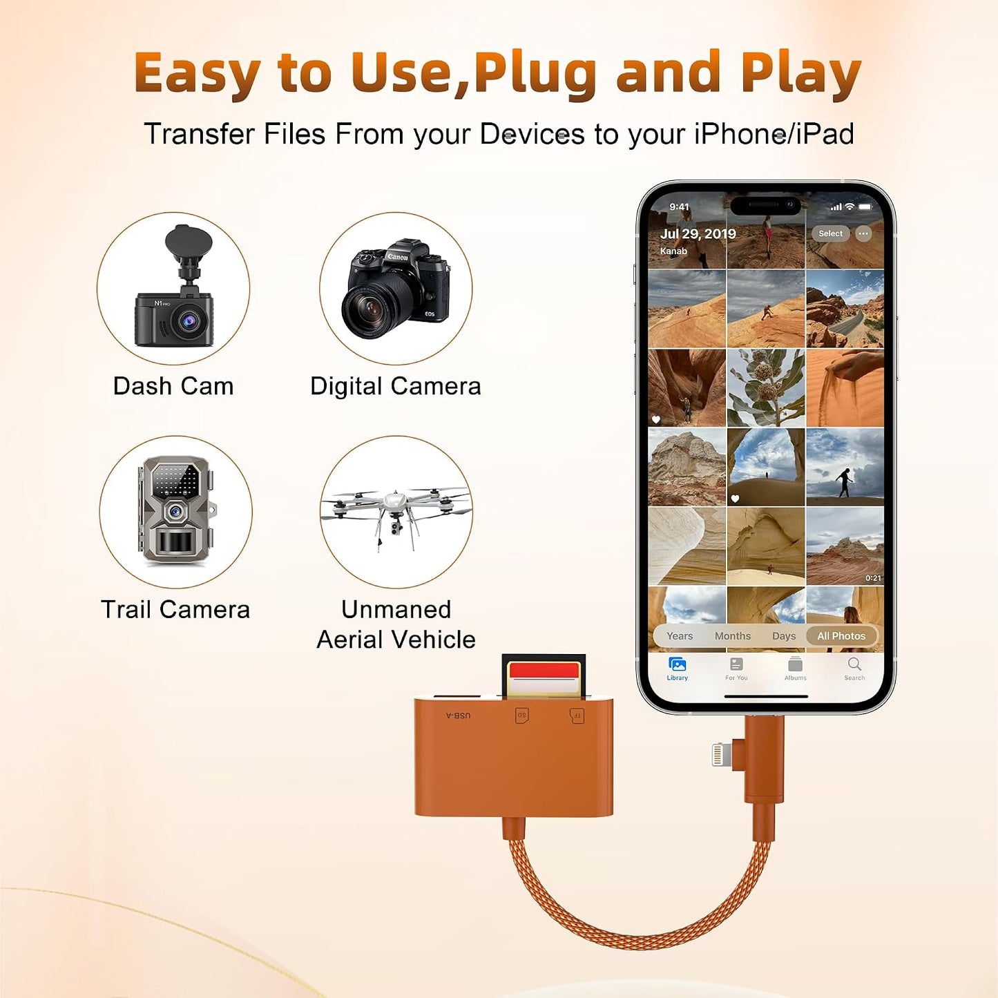 Bawanfa Plus 2.0 SD Card Reader for iPhone, Dual Connector (USB-C & Lightning) Memory Card Reader with USB Port