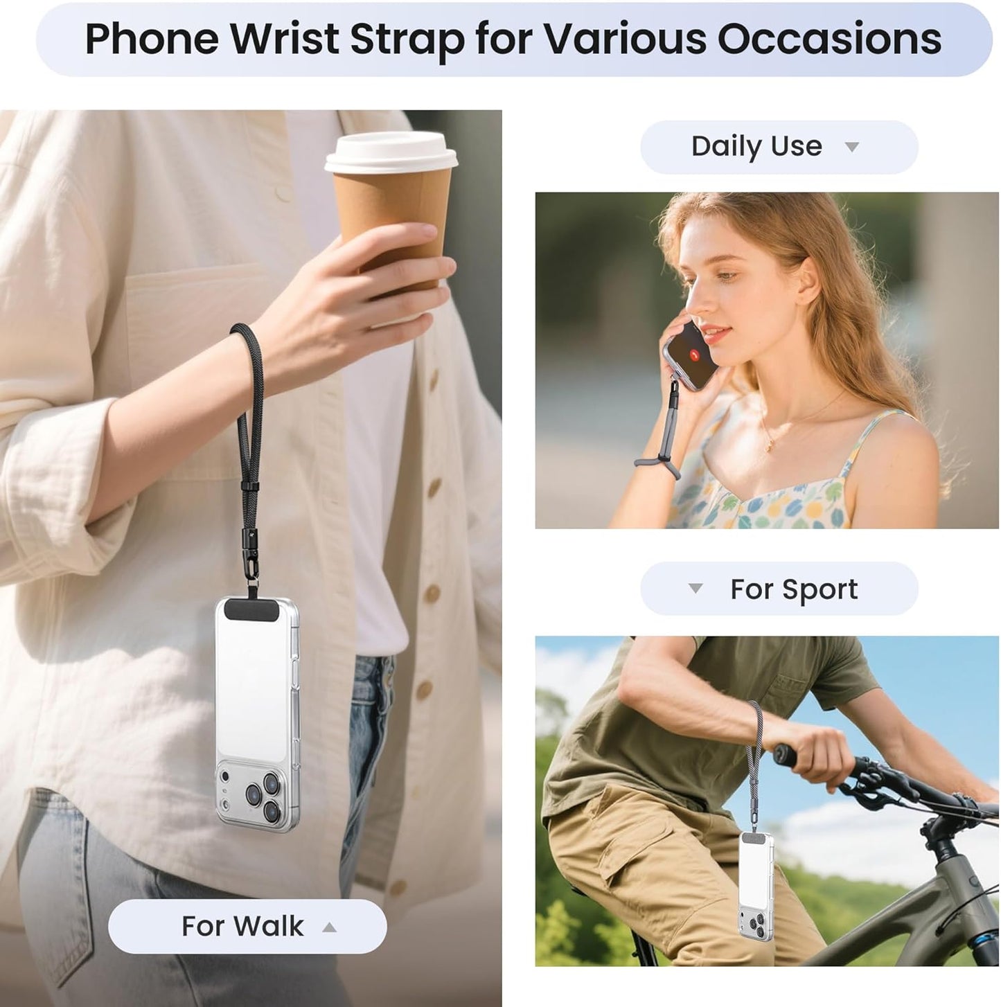 3 Pack 360Rotating takyu Phone Lanyard, Adjustable Phone Wrist Strap Chain with Tether Tabs, Wristlet Keychain Strap