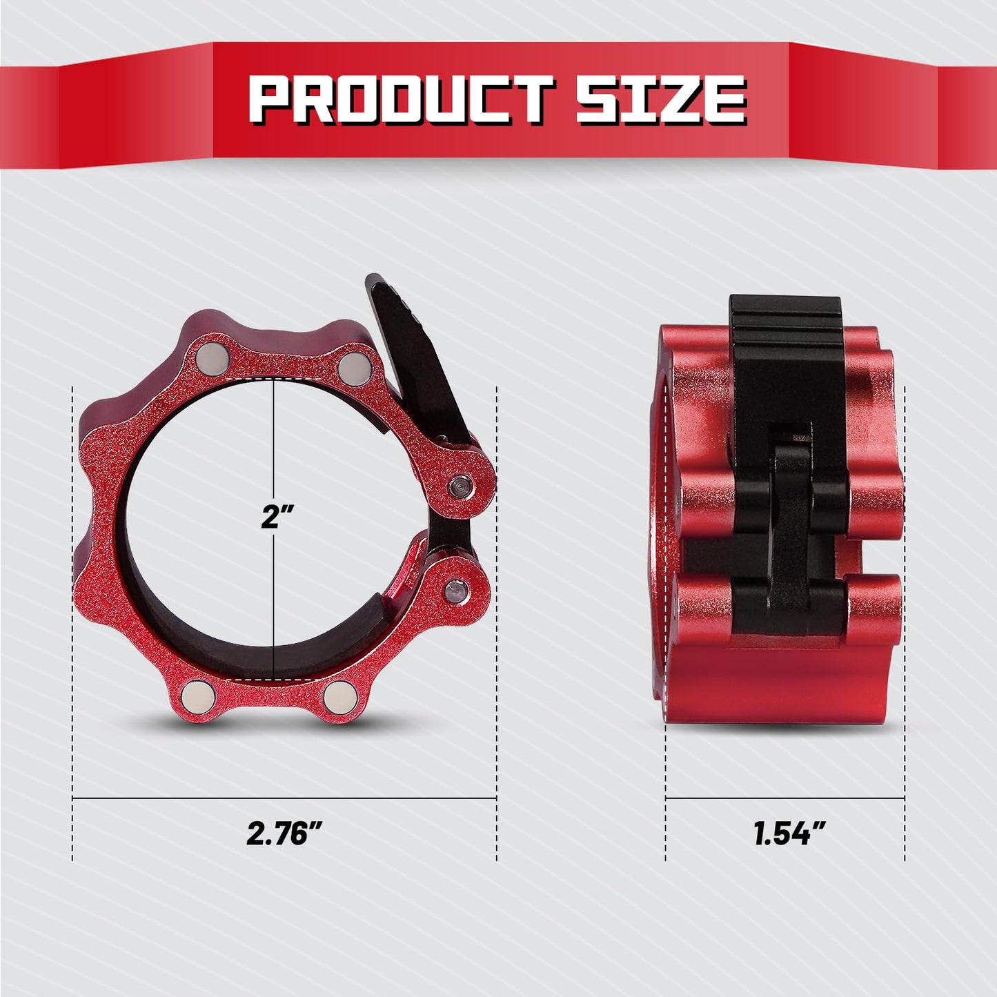 RitFit 2-Inch Magnetic Barbell Collars Locking Clamps - Heavy Duty Aluminum Alloy, Quick Release with Non-Slip TPR Pads for Olympic Weightlifting Powerlifting Training (Pair)，Red