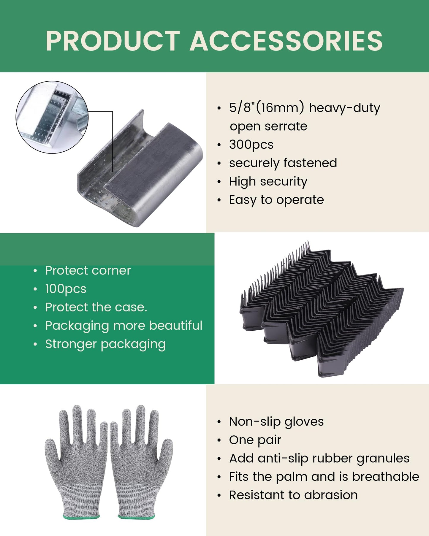 FoundGo PET Banding Strapping Kit for Heavy Duty Tough Pallet Packaging Strapping Tool with >1500lbs 5/8" x 1000' PET Strapping Roll & its own Pull-Out Box 100 Corner Protectors 300 Seals