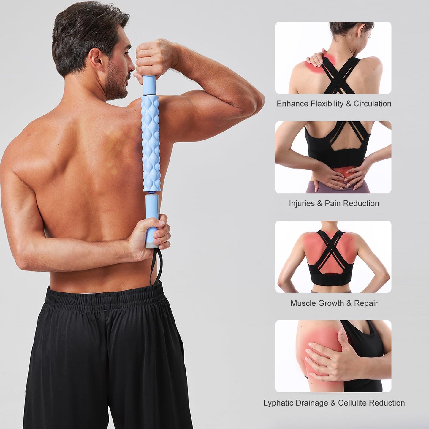 MZDXJ Muscle Roller,EVA Material, Massage Roller Stick for Athletes and Office Workers, Relieves Muscle Tension and Pain(EVA Blue)
