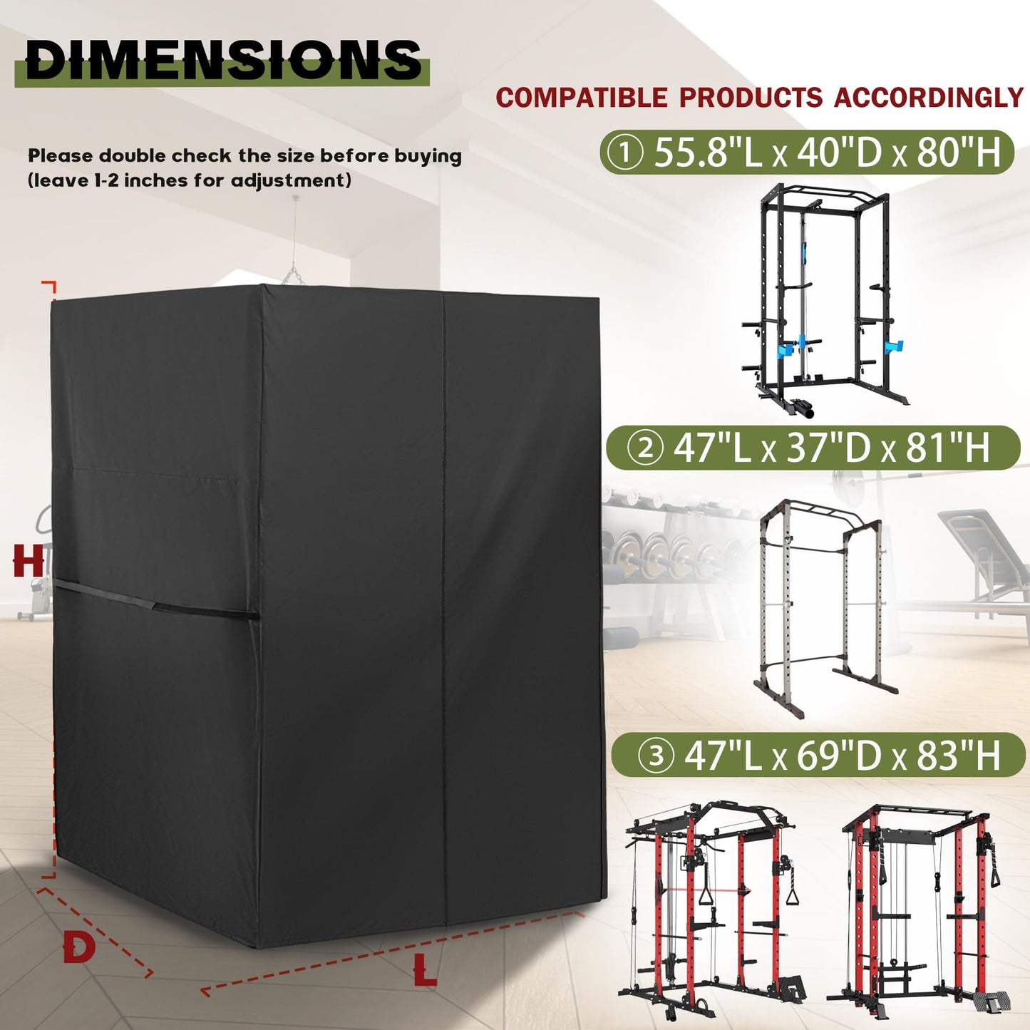 Starcrew Squat Rack Cover for Squat Cage, Waterproof Power Cage Cover for Power Rack/Home Gym Rack/Smith Machine/Weight Lifting Rack-47" x 69" x 83"