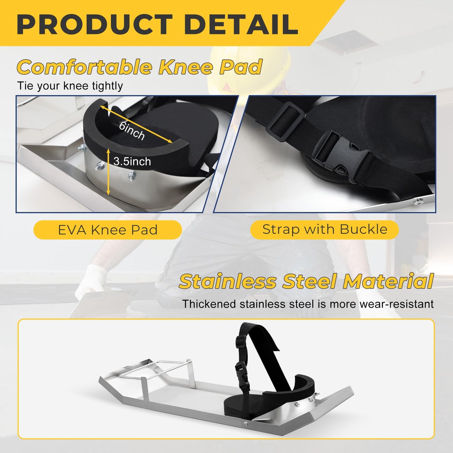 Daneried Concrete Knee Boards,Stainless Steel 28"x8" Heavy Duty concrete knee pads with Straps for Concrete Work & Finishing
