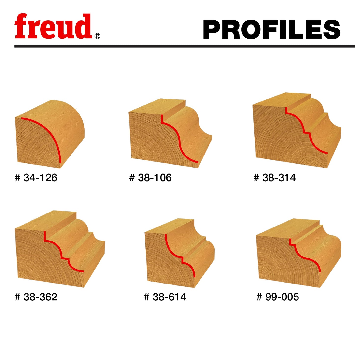 Freud 91-206: Six Piece Decorative Edge Quadra-Cut Router Bit Set