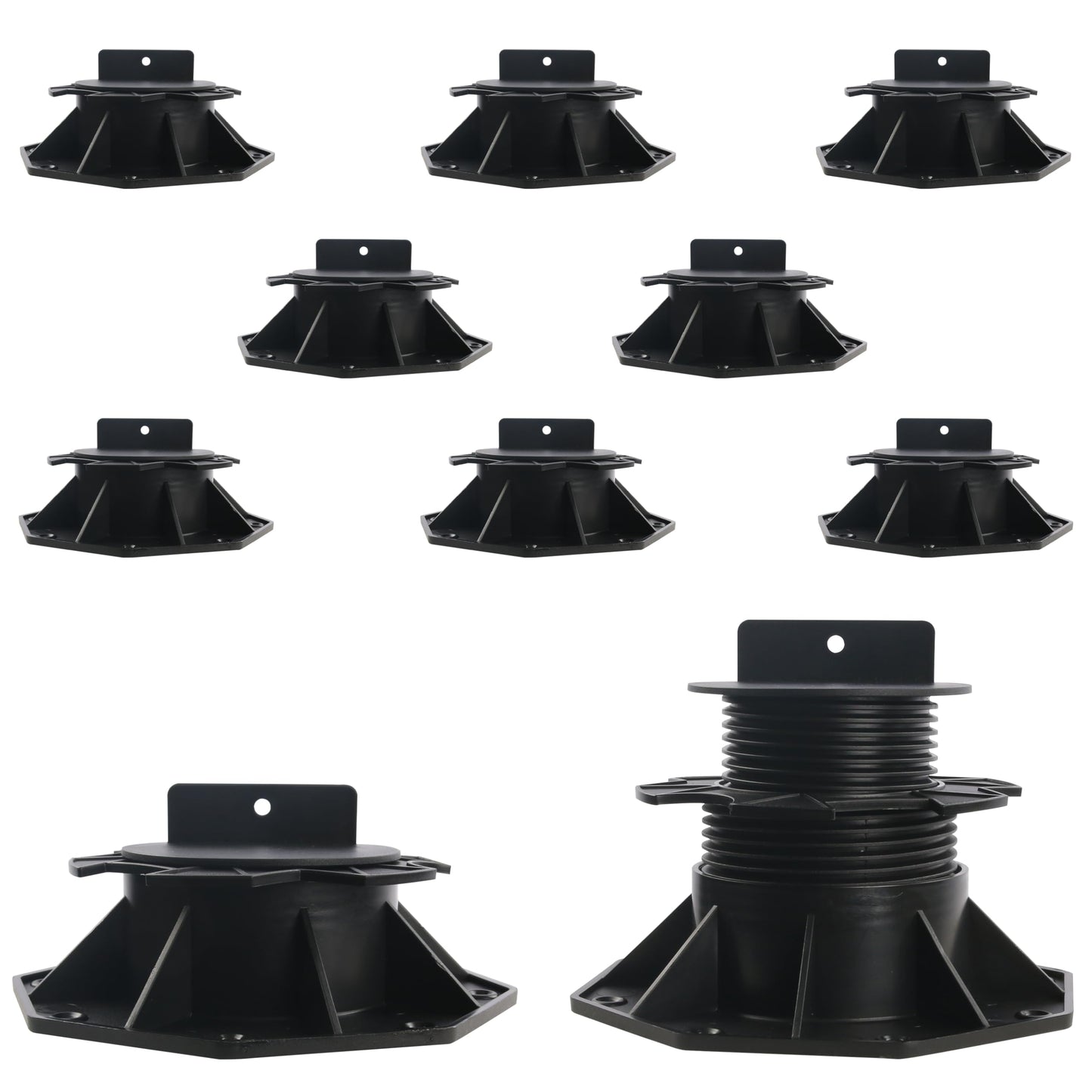 Goldshire 10 Pack Adjustable Deck Support Pedestal, Plastic Adjustable Deck Foundation Base, Support for Floating Deck Platform Deck Floor Height Adjustment Raising from 2-3/8" to 5-1/2"