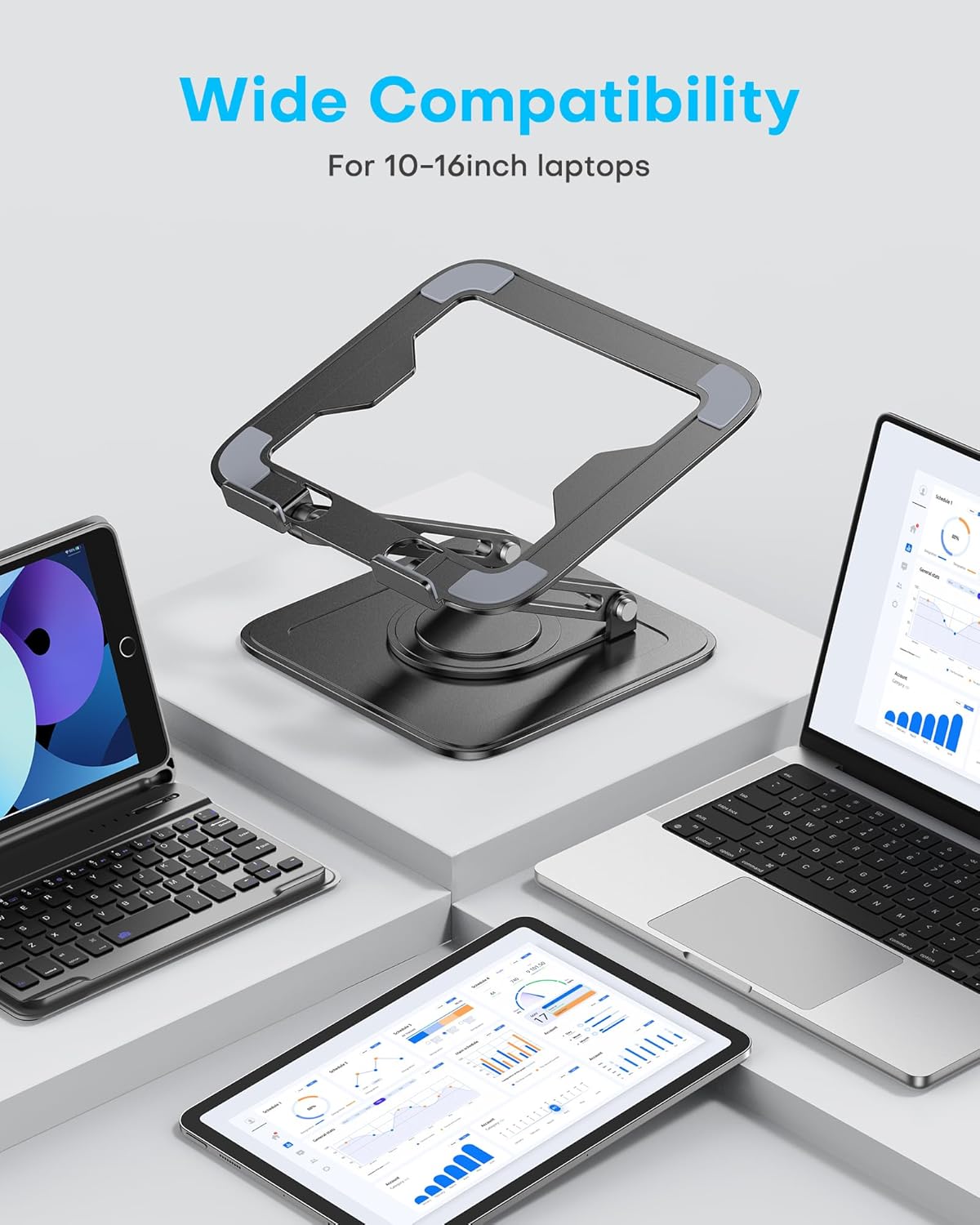 LOXP 360 (10-16") Adjustable Laptop Stand, Computer Stand with Rotating Base, Ergonomic Laptop Riser Mount for Desk