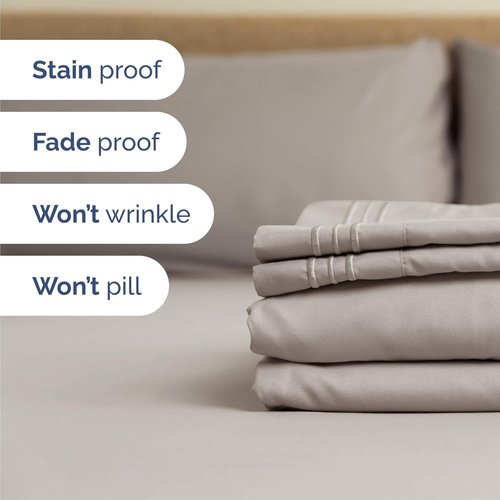 Comfy Breathable Cooling Bed Sheets Set by [Brand Name] - Luxury 4-Piece Full Size - Soft, Wrinkle-Free, Deep Pockets - Light Grey