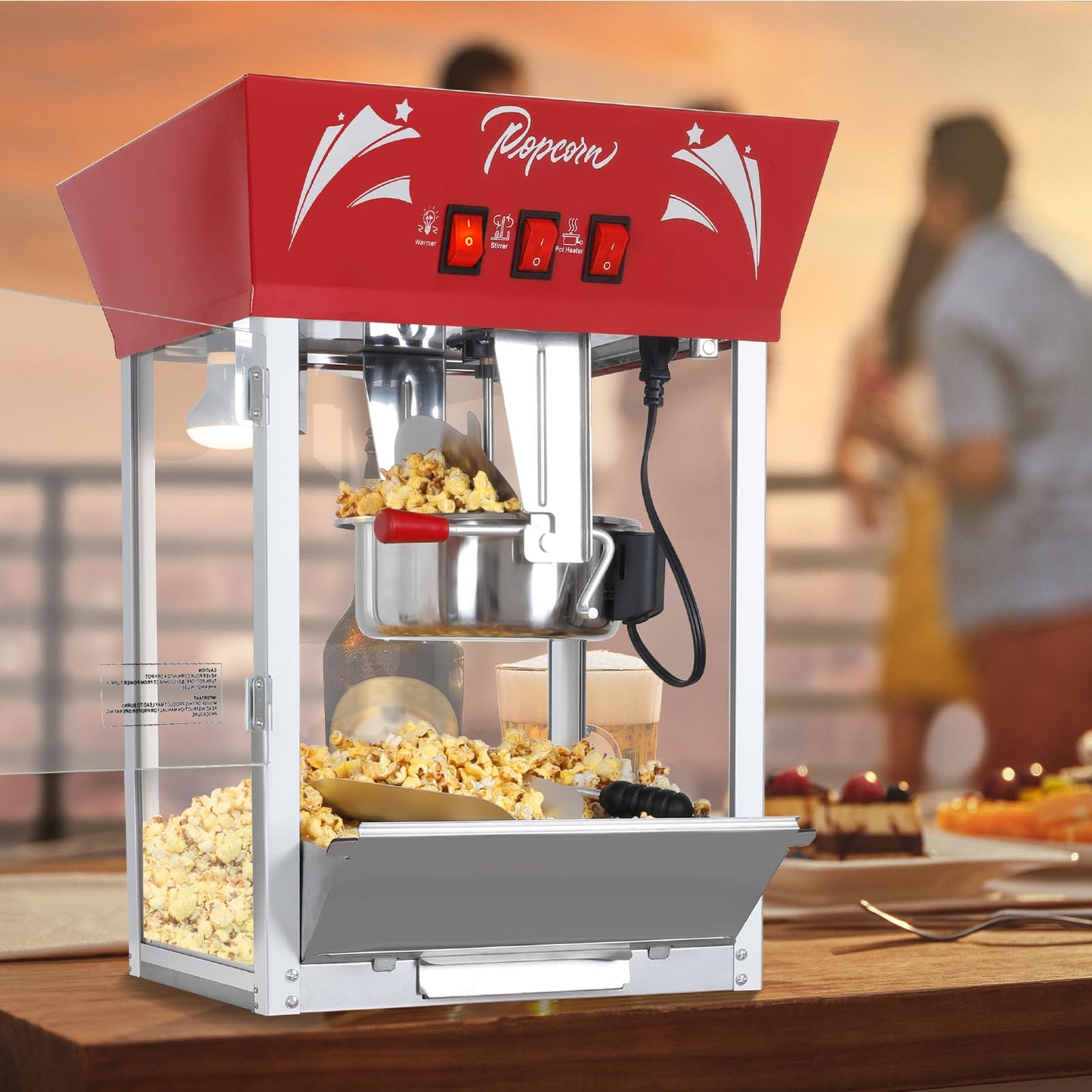 Popcorn Maker Machine,12 Ounce Kettle Stainless Steel Commercial Popcorn Machine with Tempered Glass,Warming Deck, 900W Countertop Popcorn Popper for Parties (Red, 12 Ounce)