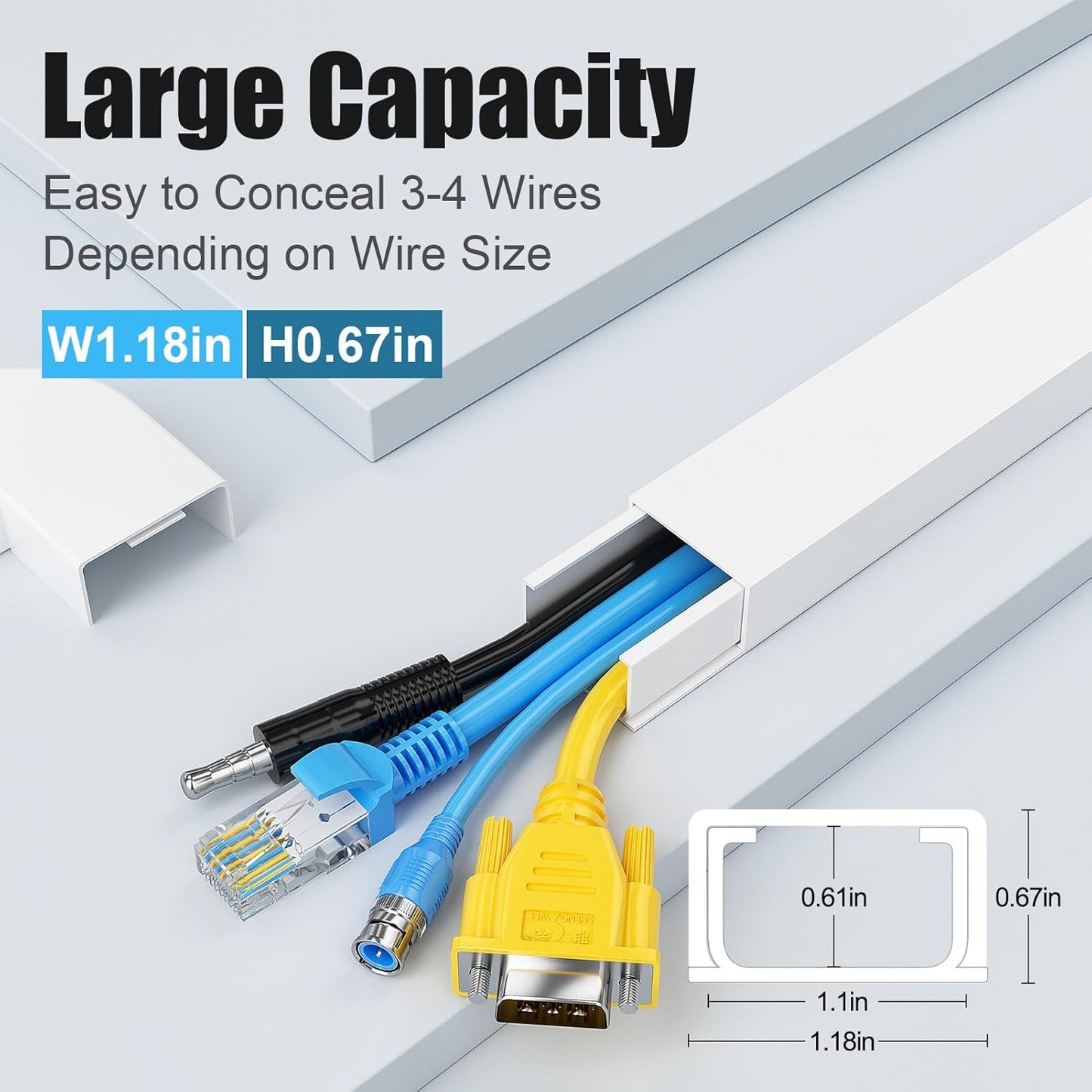 Yecaye 113in 3-4 W1.18in H0.67in, Cord Hider, Large Cord Covers for Wires on Wall, Cord Organizer for Wires, Easy