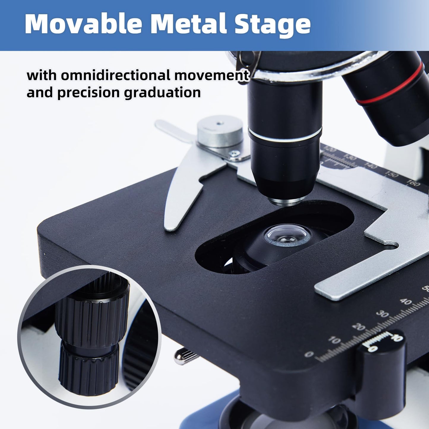 MicroMarvels Professional Compound Binocular Microscope 40X-2000X, Dual LED Illumination with WF10X & WF25X Eyepieces, Metal Frame for School Laboratory, Home Education, Home Learning (Blue & White)