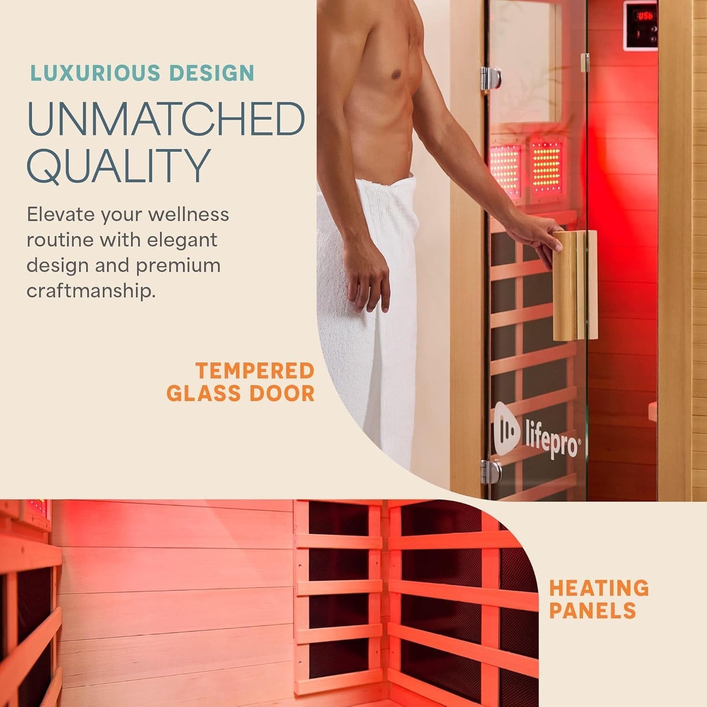 LifePro Rejuvacure 1 or 2 Person Indoor Sauna — Far Infrared Sauna for Home with Chromotherapy Lights — Carbon Fiber Panels, Tempered Glass Door, Canadian Hemlock Wood and Bluetooth Sound System