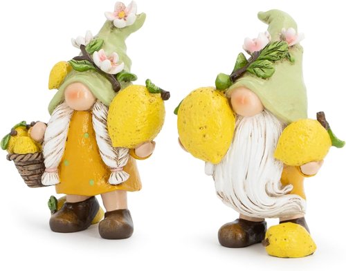 Hodao Lemon Gnome Figurines Set of 2 - Adorable Yellow Home Decor for Summer | Perfect for Kitchen & Living Room