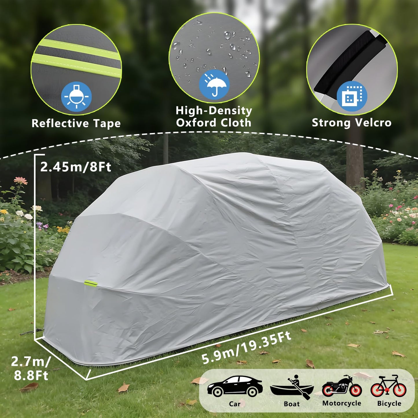 Retractable Foldable Carport, 19.35 x 8.8 ft Stainless Steel Portable Car Garage, All-Weather Collapsible Car Shelter with Ground Lock, Heavy Duty Car Canopy Tent for SUV, Grey (5.9M, Stainless Steel)