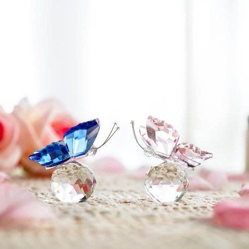 H&D Hyaline & Dora Crystal Butterfly Figurine Set - Elegant Glass Table Decor & Paperweight | 2 Pieces