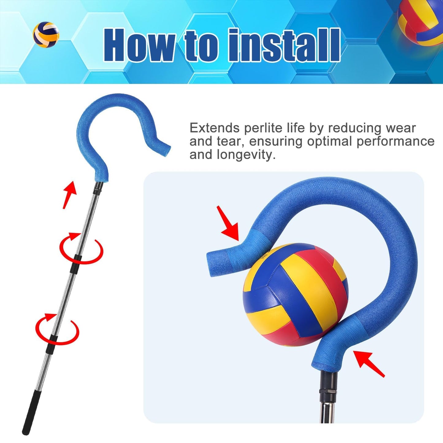 Adjustable Volleyball Spike Trainer with Question Mark Hook, Portable Lightweight Hitting Trainer for Serving, Spiking & Jump Training, Real-Ball Feel, Volleyball Gift for Beginners & Pros (No Ball)
