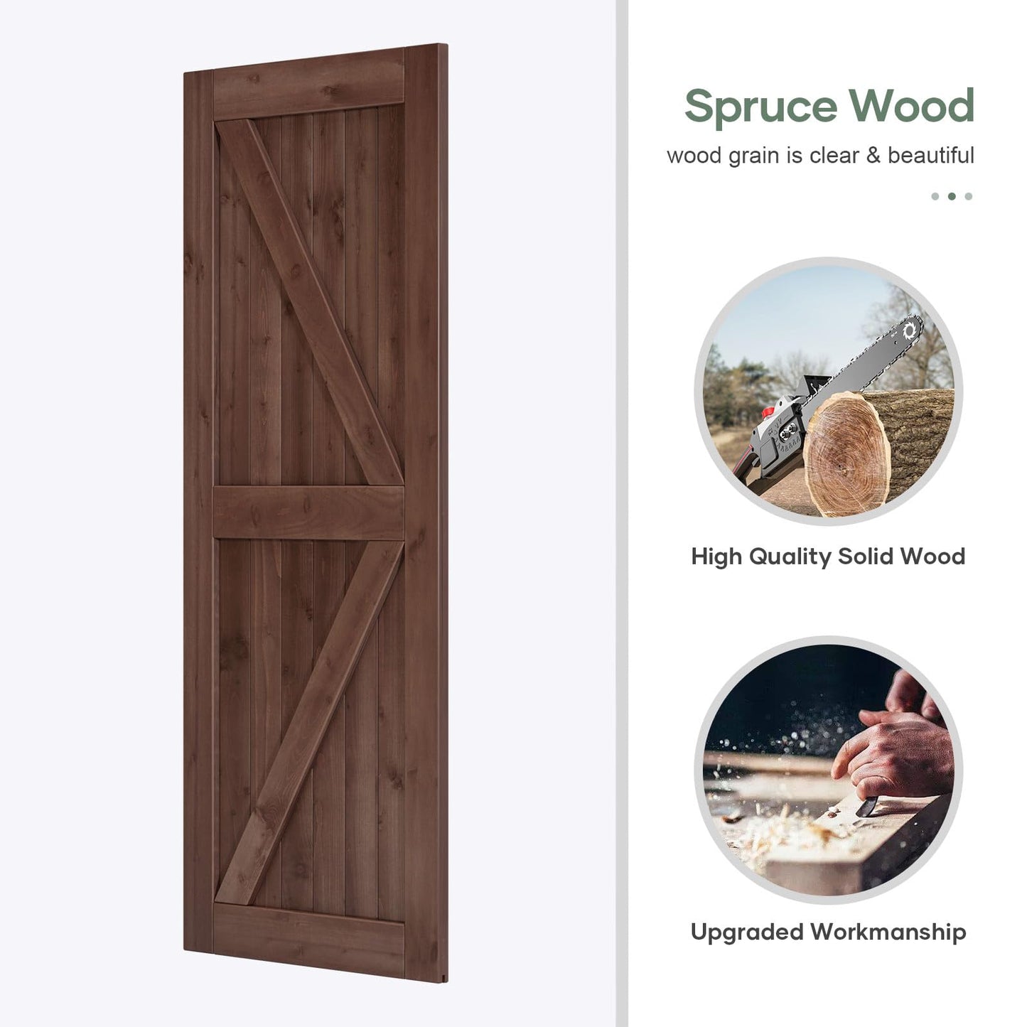 ROYMELO 36x96 inch Sliding Barn Wood Door Slab with 6.6ft Hardware Kit and Handle, Coffee, K Shape, Simple DIY Assembly