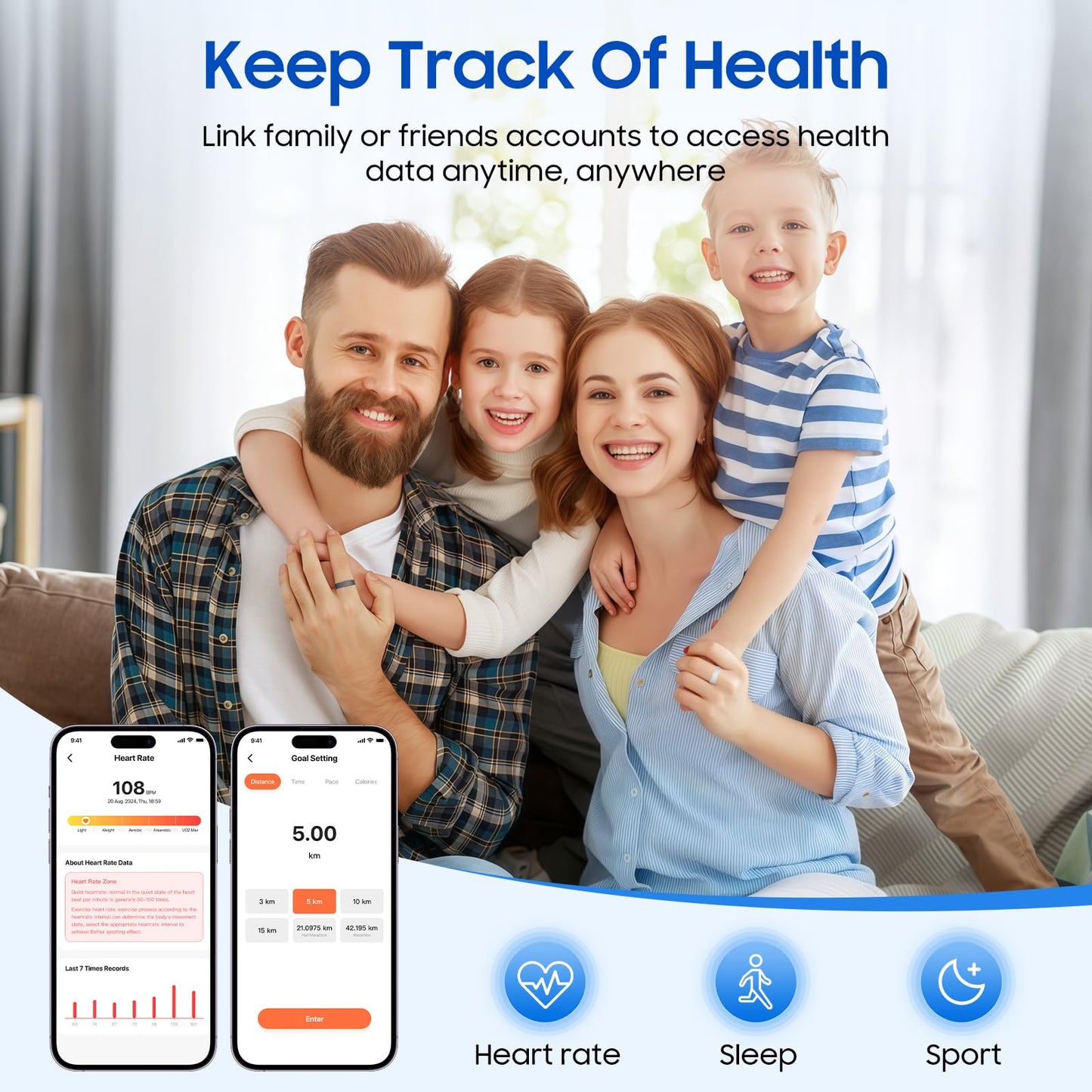 prxxhri Smart Health Ring, Featuring Stress and Sleep Monitoring Functions, Compatible with iOS and Android,Waterproof Fitness Tracker for Women & Men, No Subscription Fee. (Silver, 11)