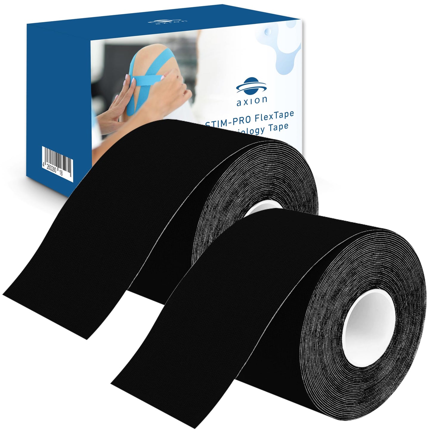 Kinesiology Tapes 2 Uncut Rolls Black | Waterproof • Skin-Friendly • Elastic • Self-Adhesive Fitness Bandage | Physio Tape Ideal for Sports & Everyday Use - axion