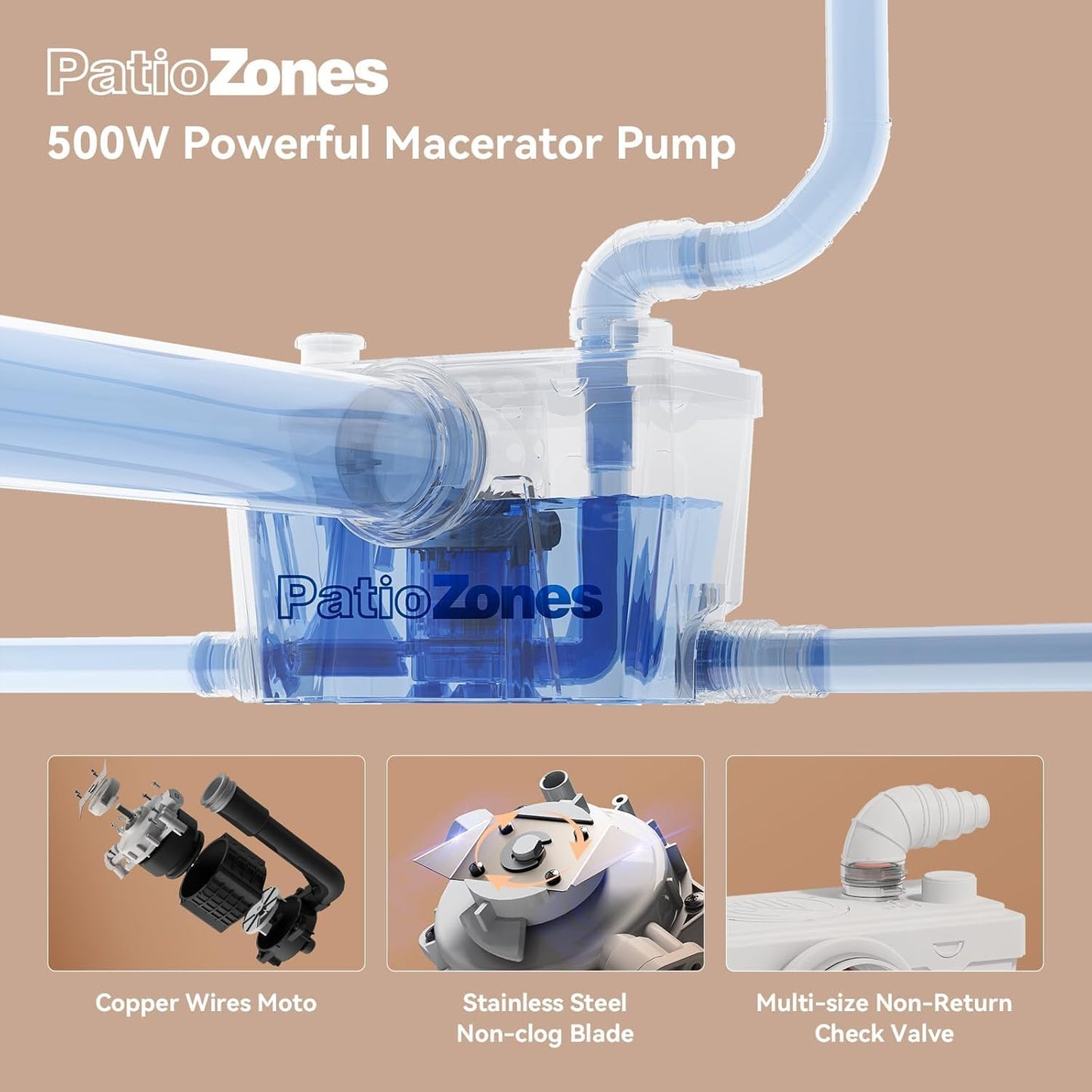 2026 Macerating Toilet System, 17.7" Tall Elongated Toilet with Grinder Pump for Basement Bathroom Sink/Shower/Laundry Wastewater Upflush, Quiet Copper Motor, Less Consumption, Nano-glaze Coating